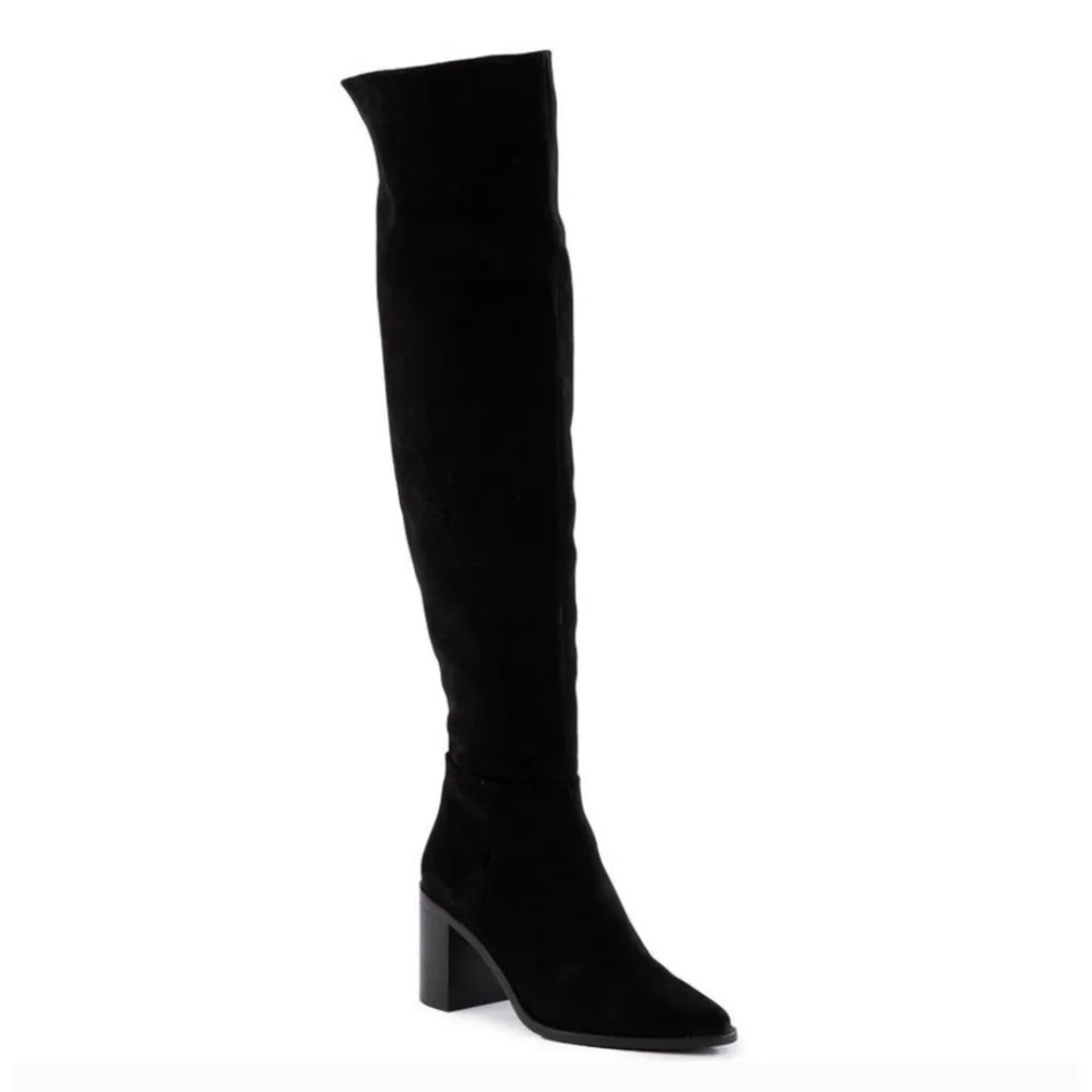 Seychelles Classic Microsuede Over the Knee Block Boots 8 M BLACK Regular Calf